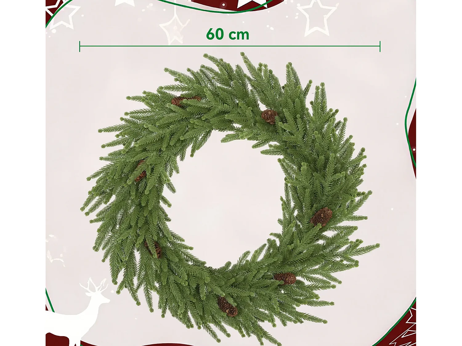 Weihnachtskranz mit Zapfen, Türkranz Künstlicher Weihnachtskranz für Tür Grün, Ø60 x 15 cm