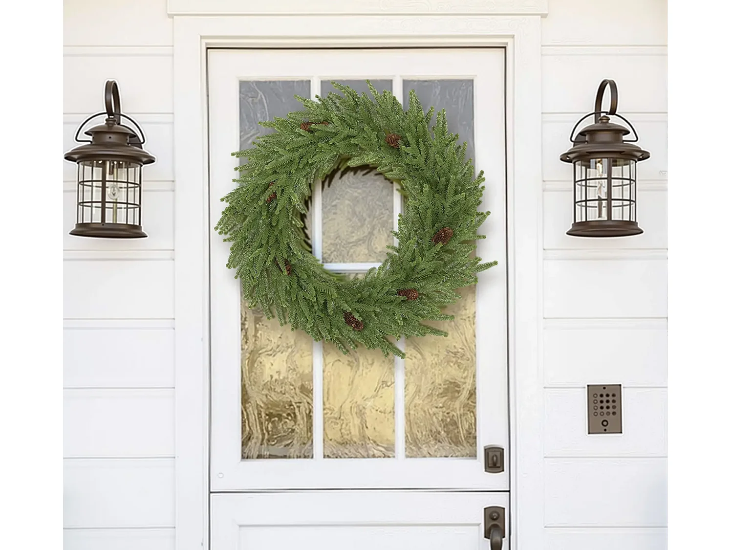 Weihnachtskranz mit Zapfen, Türkranz Künstlicher Weihnachtskranz für Tür Grün, Ø60 x 15 cm