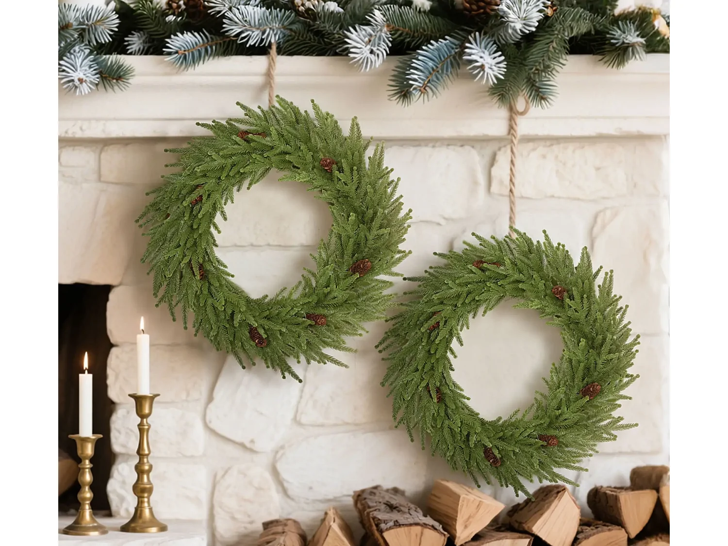 Weihnachtskranz mit Zapfen, Türkranz Künstlicher Weihnachtskranz für Tür Grün, Ø60 x 15 cm