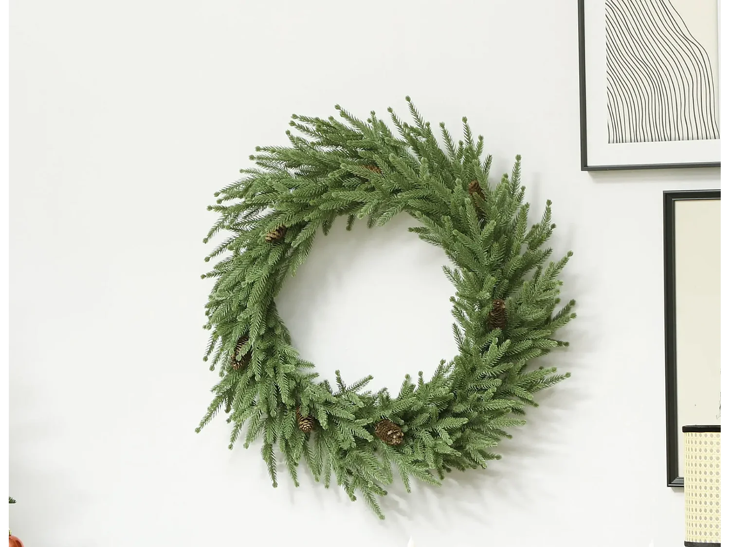 Weihnachtskranz mit Zapfen, Türkranz Künstlicher Weihnachtskranz für Tür Grün, Ø60 x 15 cm