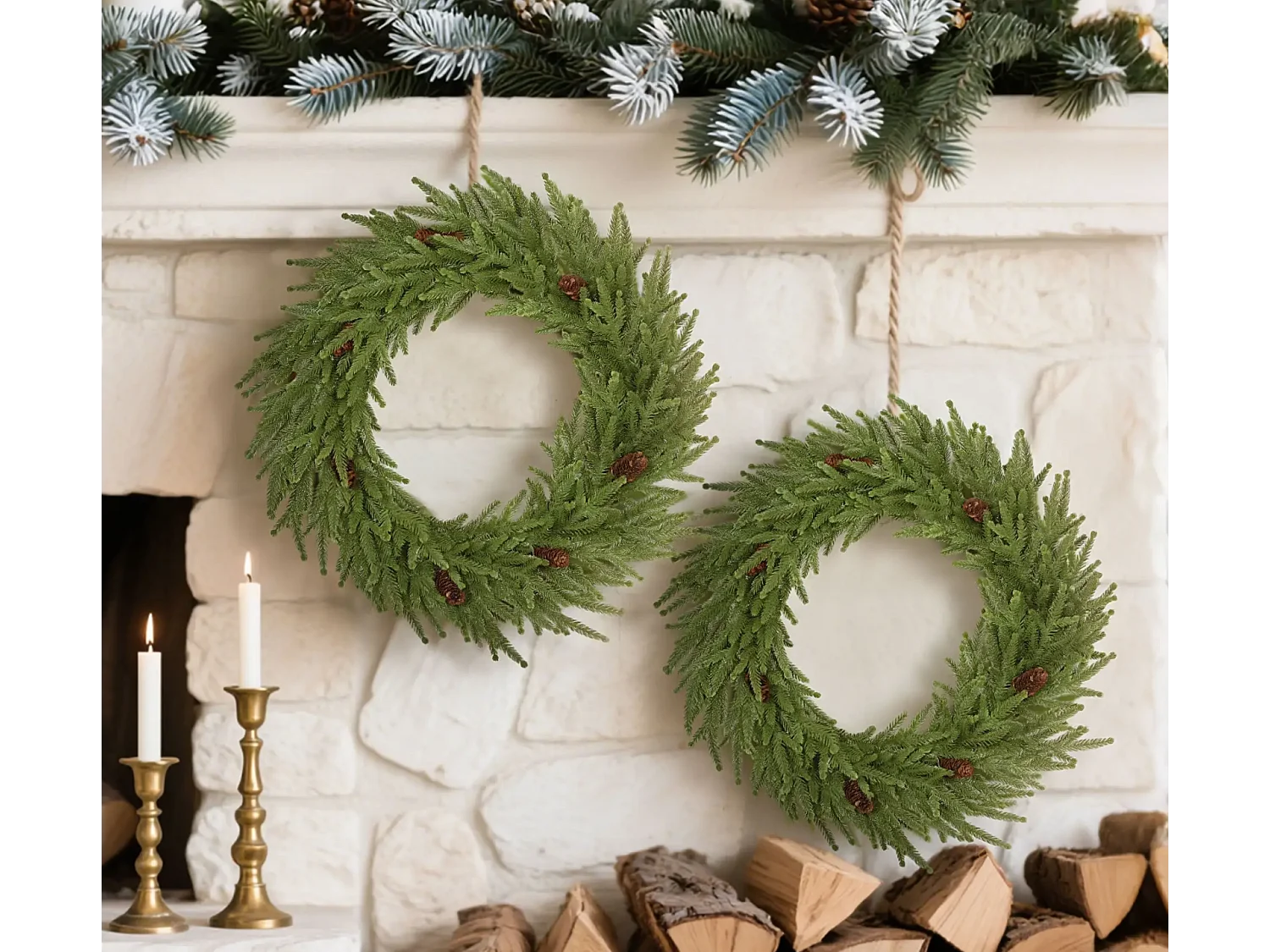 Weihnachtskranz mit Zapfen, Türkranz Künstlicher Weihnachtskranz für Tür Grün, Ø60 x 15 cm