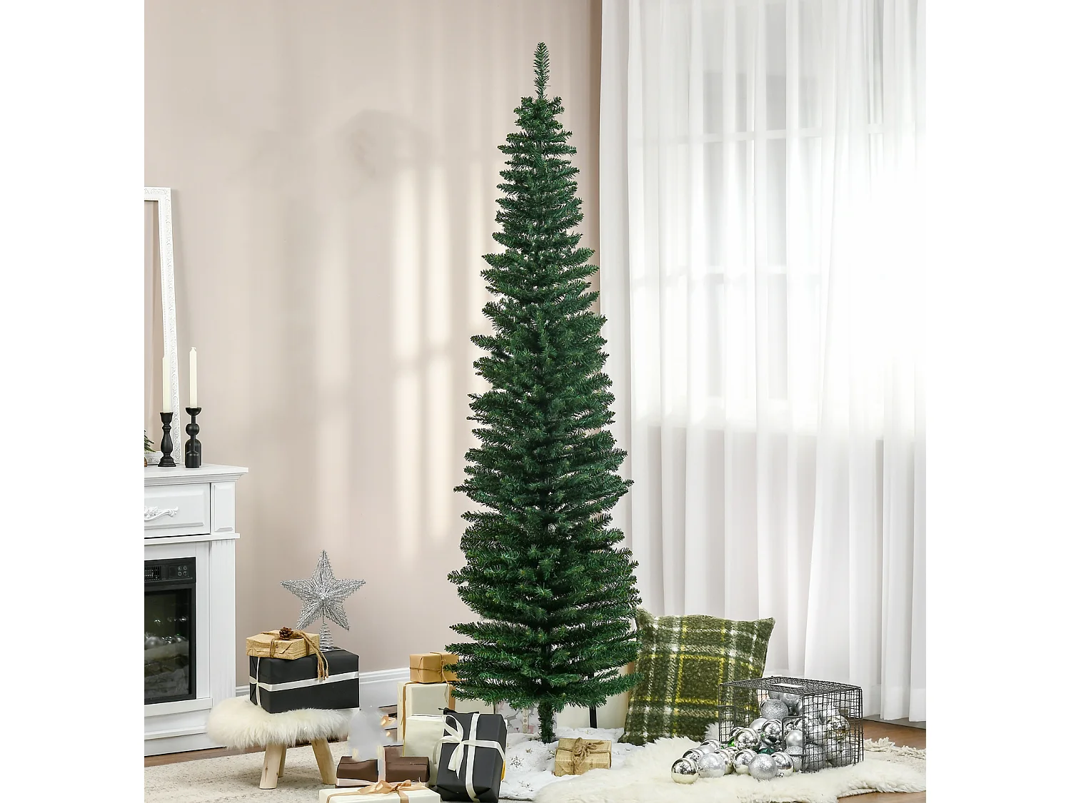 Weihnachtsbaum künstliche, Künstliche Tanne Christbaum, inkl Ständer Weihnachtsstern 2,1 m, Grün