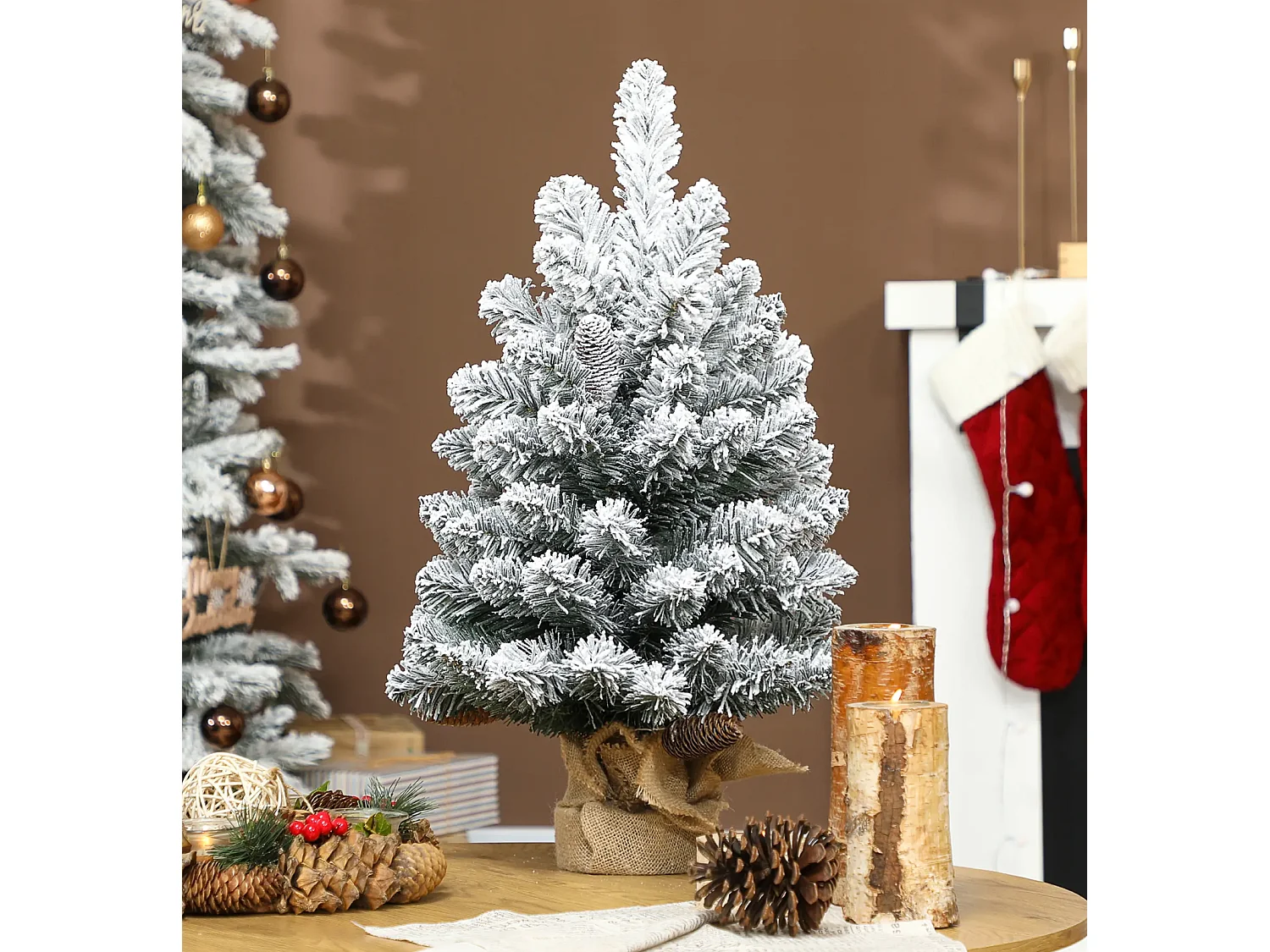 Mini Künstlicher Weihnachtsbaum 60 cm, Tannenbaum künstlich, 72 Spitzen 6 Tannenzapfen Zementbasis