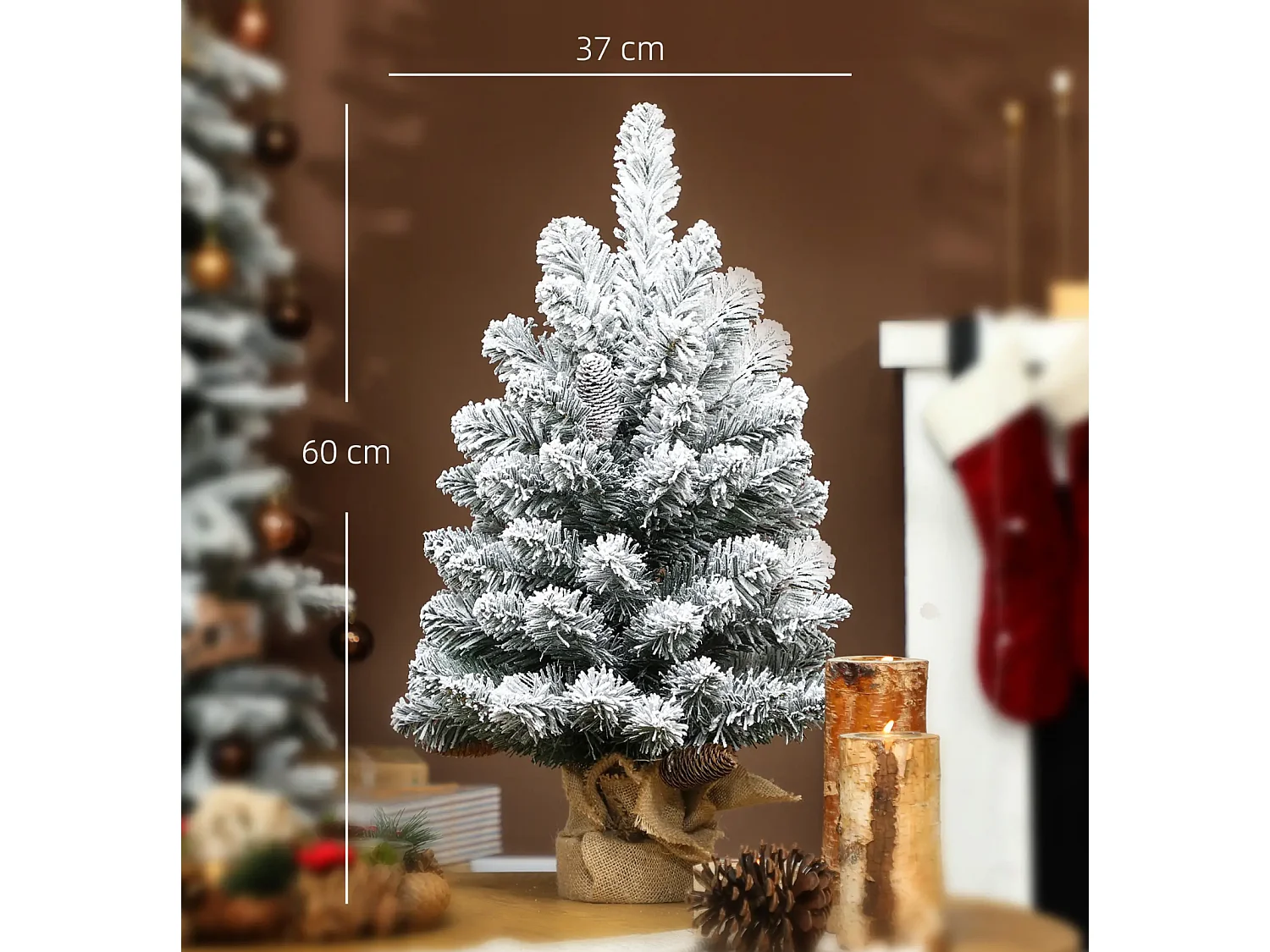 Mini Künstlicher Weihnachtsbaum 60 cm, Tannenbaum künstlich, 72 Spitzen 6 Tannenzapfen Zementbasis