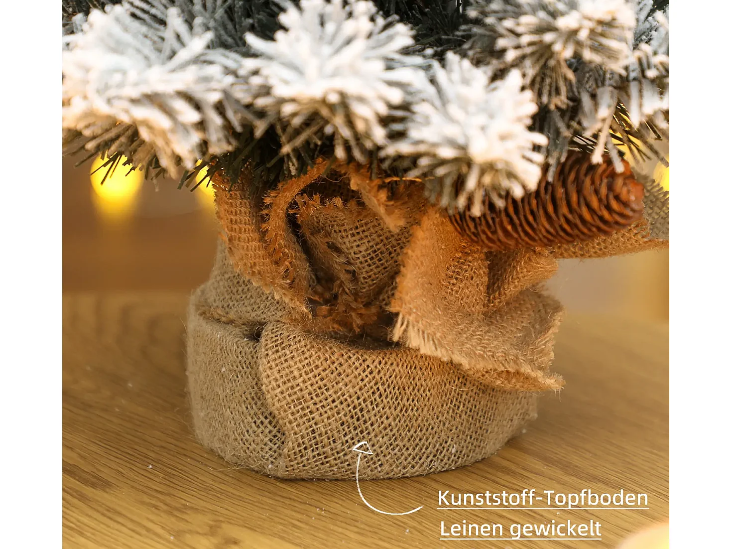 Mini Künstlicher Weihnachtsbaum 60 cm, Tannenbaum künstlich, 72 Spitzen 6 Tannenzapfen Zementbasis