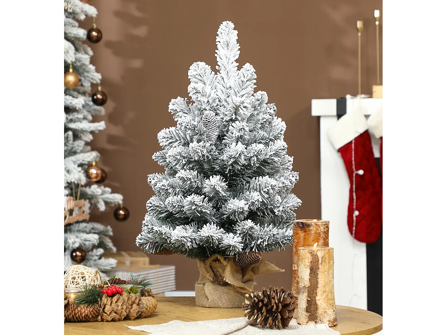 Mini Künstlicher Weihnachtsbaum 60 cm, Tannenbaum künstlich, 72 Spitzen 6 Tannenzapfen Zementbasis