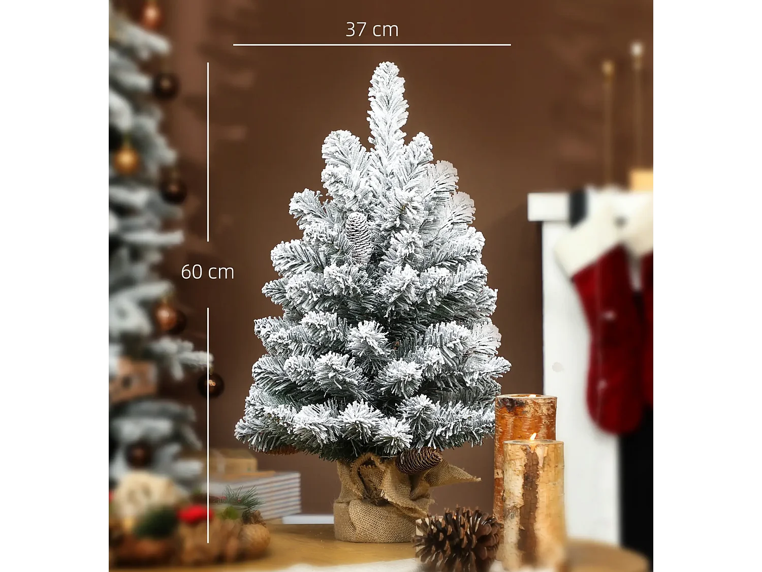 Mini Künstlicher Weihnachtsbaum 60 cm, Tannenbaum künstlich, 72 Spitzen 6 Tannenzapfen Zementbasis