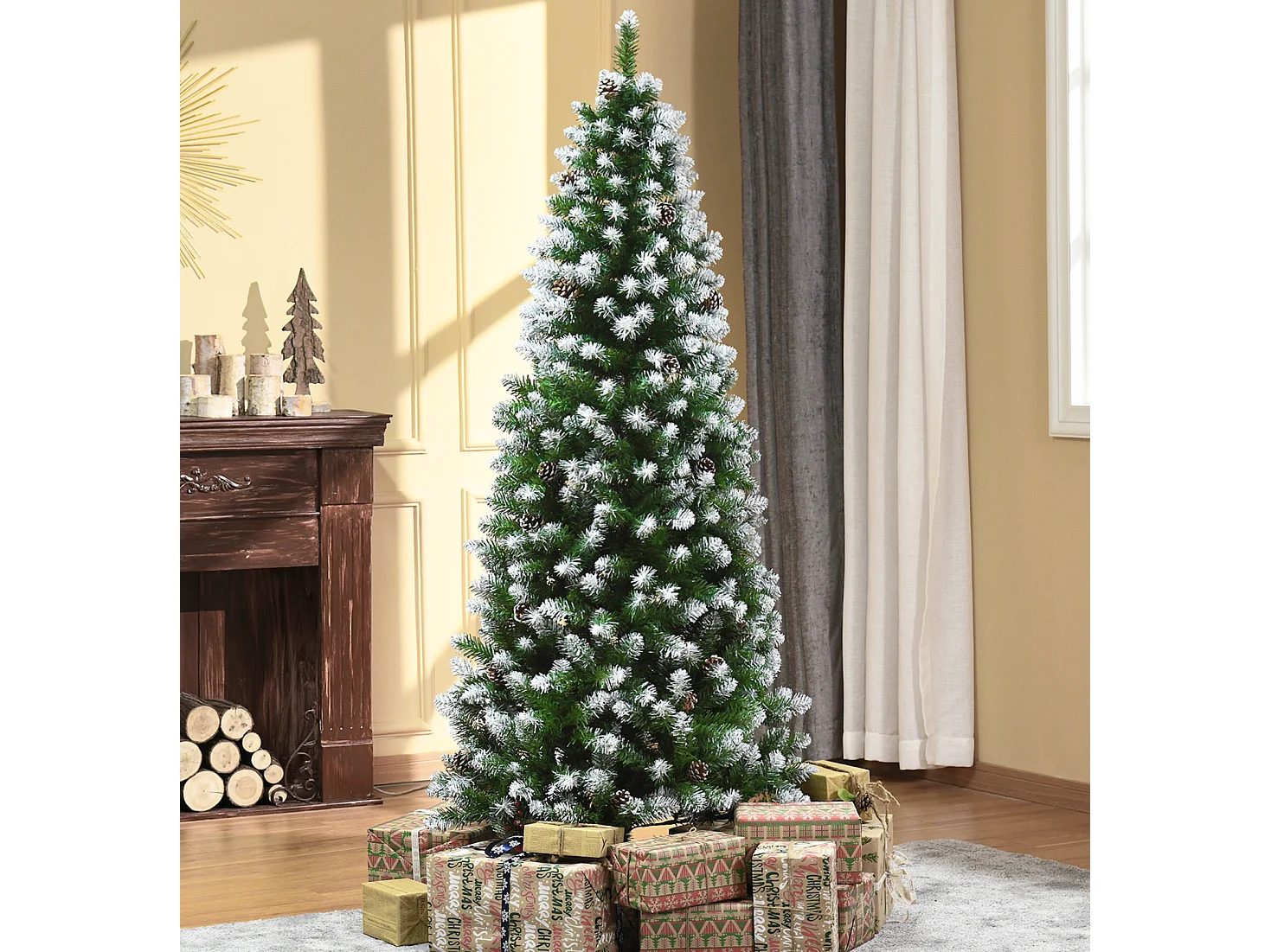 Künstlicher Weihnachtsbaum,Weihnachtsdeko 37 Zapfen, verschneite Spitzen, 180 cm