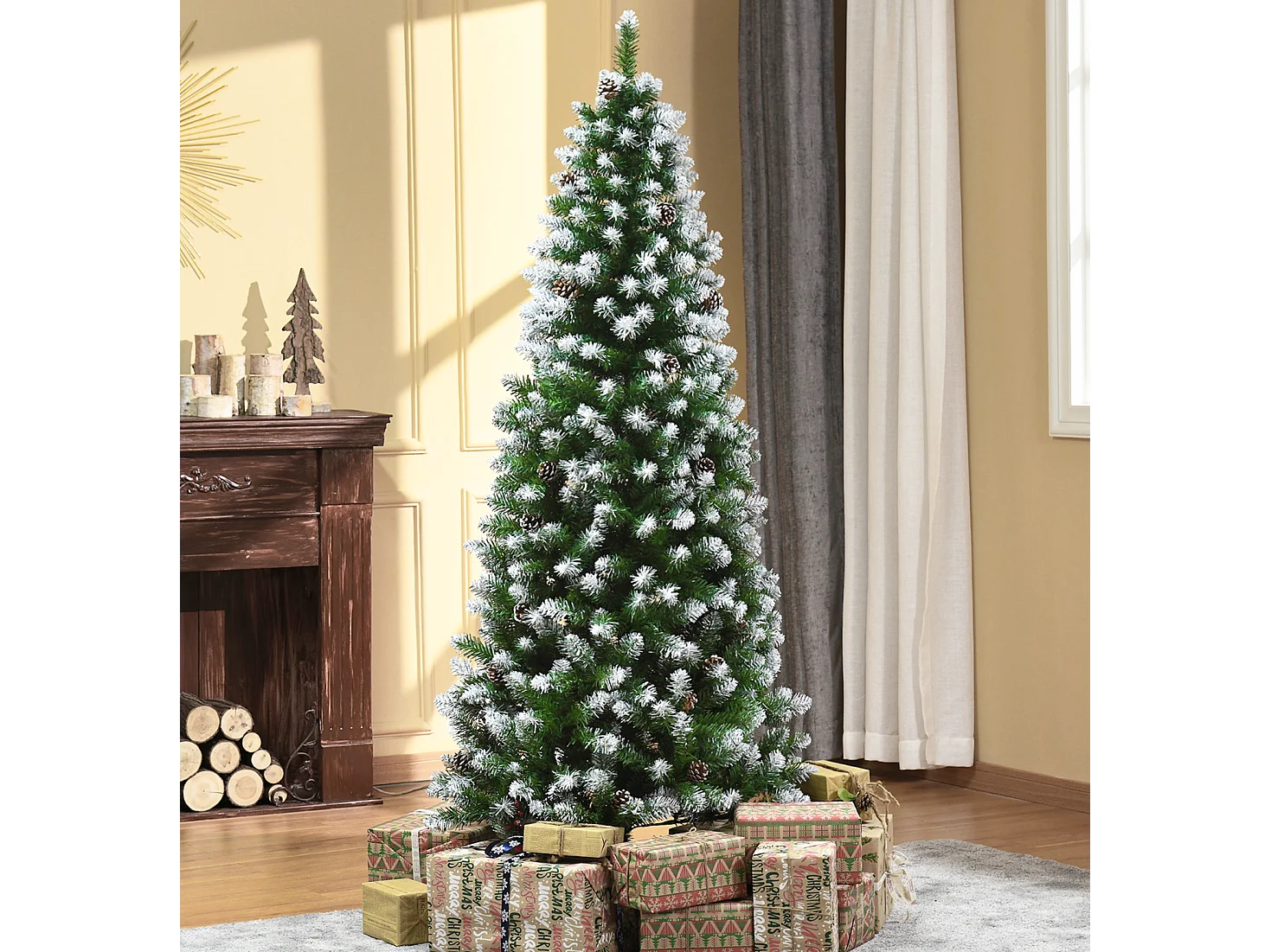 Künstlicher Weihnachtsbaum,Weihnachtsdeko 37 Zapfen, verschneite Spitzen, 180 cm