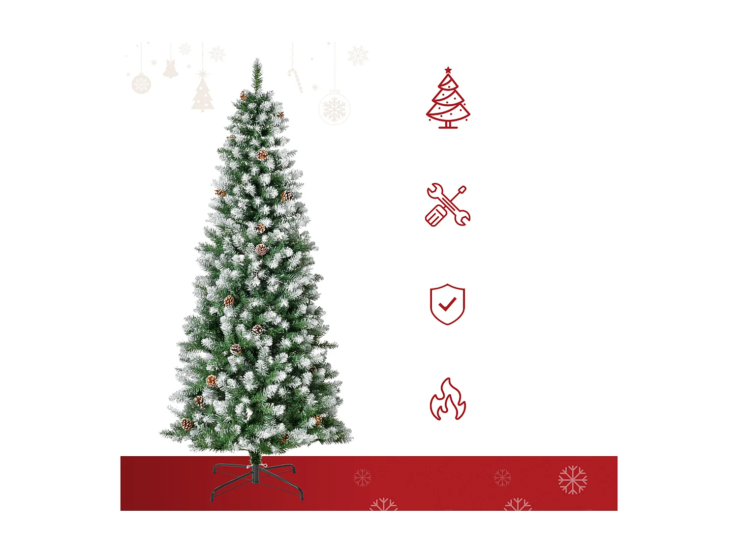 Künstlicher Weihnachtsbaum,Weihnachtsdeko 37 Zapfen, verschneite Spitzen, 180 cm