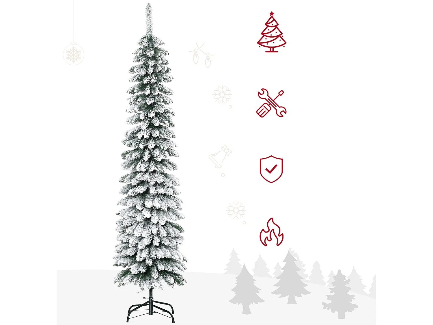 Künstlicher Weihnachtsbaum, schneebedeckt, Weihnachtsdeko schmales Design, 180 cm, Grün/Weiß