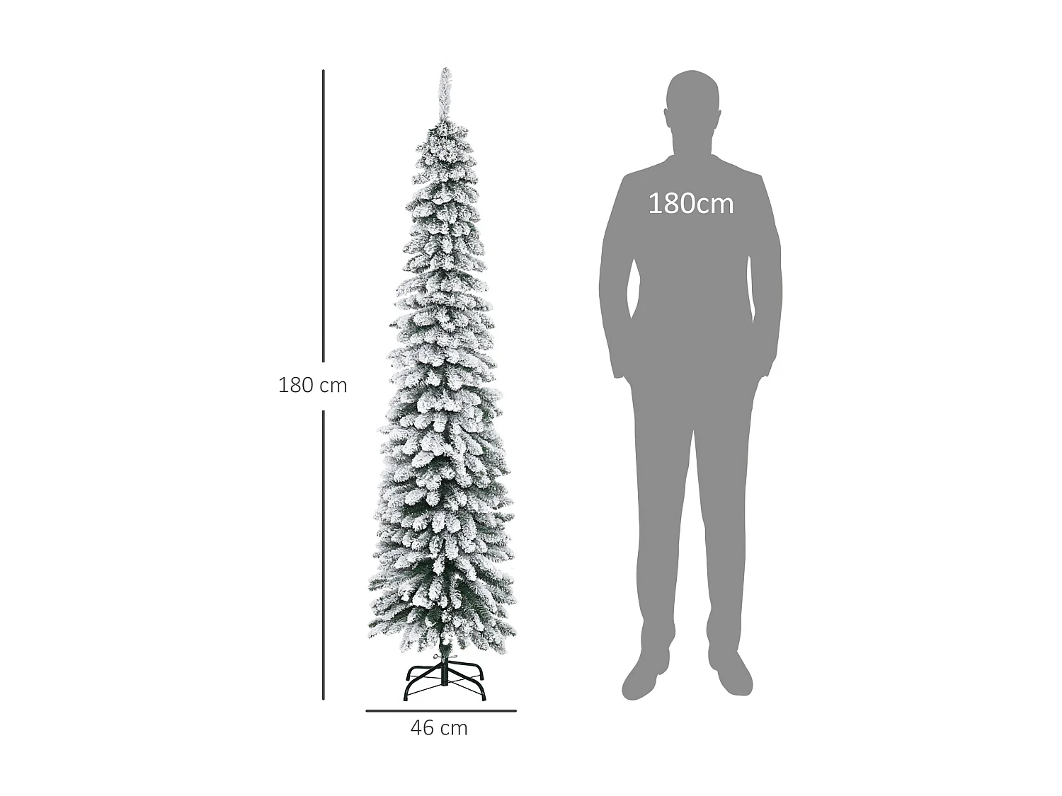 Künstlicher Weihnachtsbaum, schneebedeckt, Weihnachtsdeko schmales Design, 180 cm, Grün/Weiß