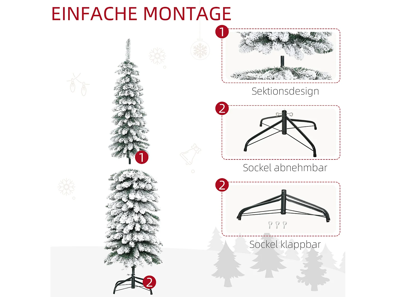 Künstlicher Weihnachtsbaum, schneebedeckt, Weihnachtsdeko schmales Design, 180 cm, Grün/Weiß