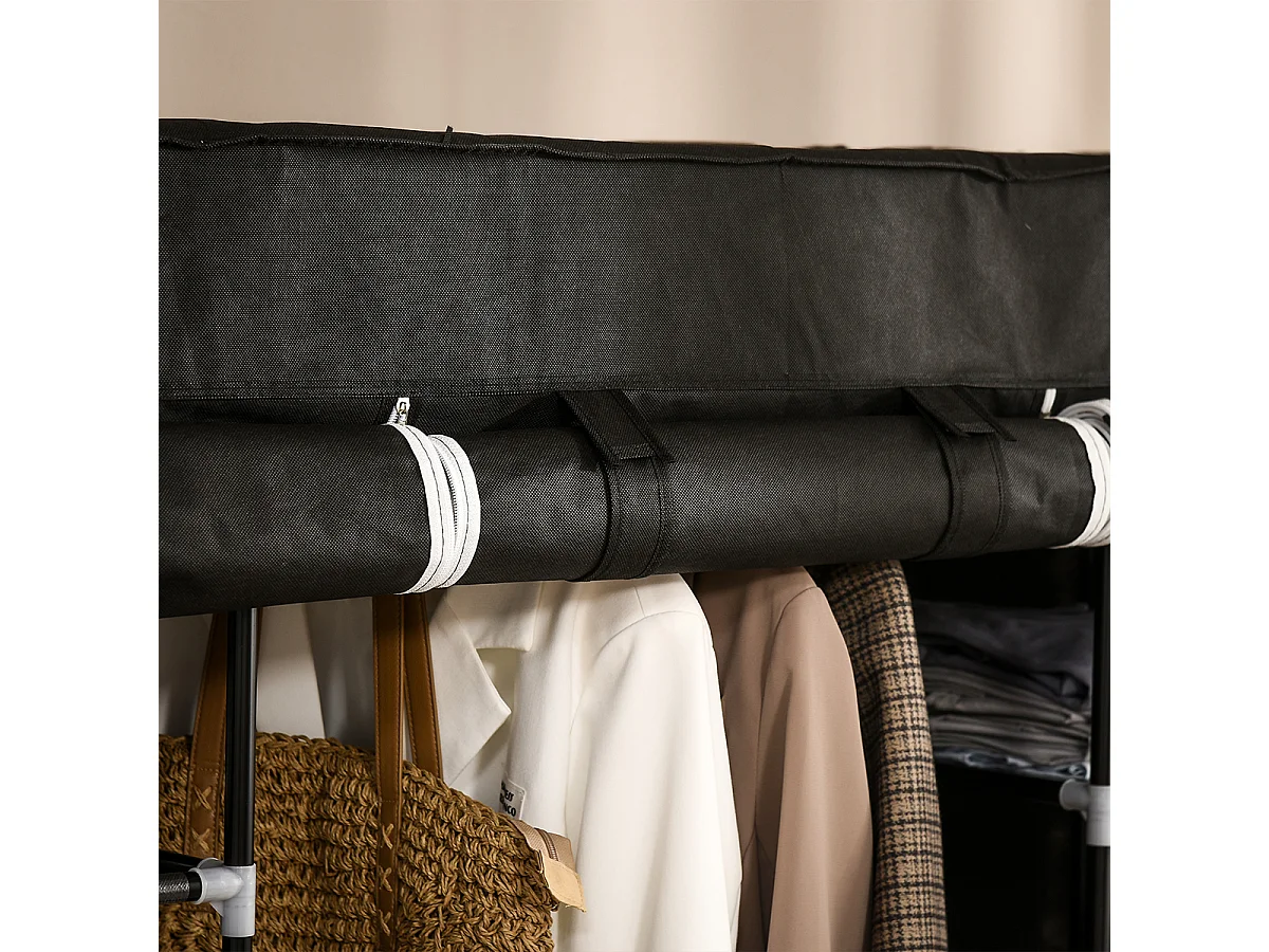 Portable Kleiderschrank mit Reißverschluss Vliesstoff Stoffschrank Faltschrank für Schlafzimmer und Ankleidezimmer 150x43x162,5cm Schwarz