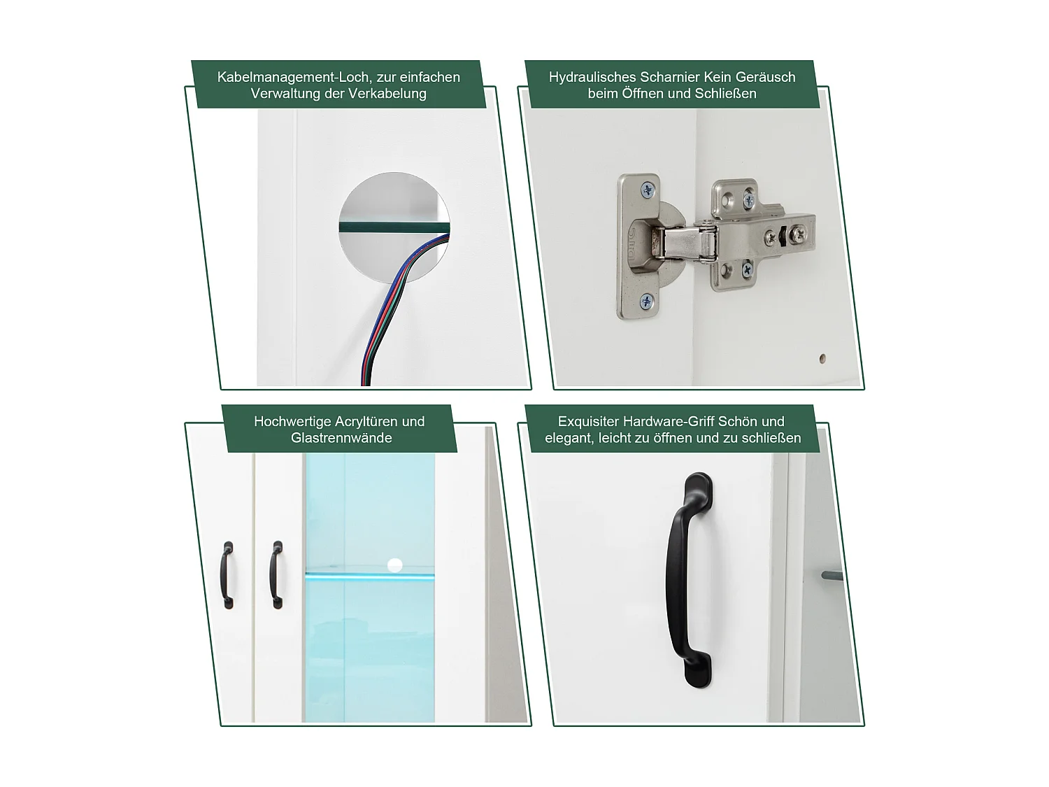 Vitrine LED 16 Couleurs, 2 Portes, Meuble avec LED, Buffet Moderne, Vitrine Transparente, Blanc