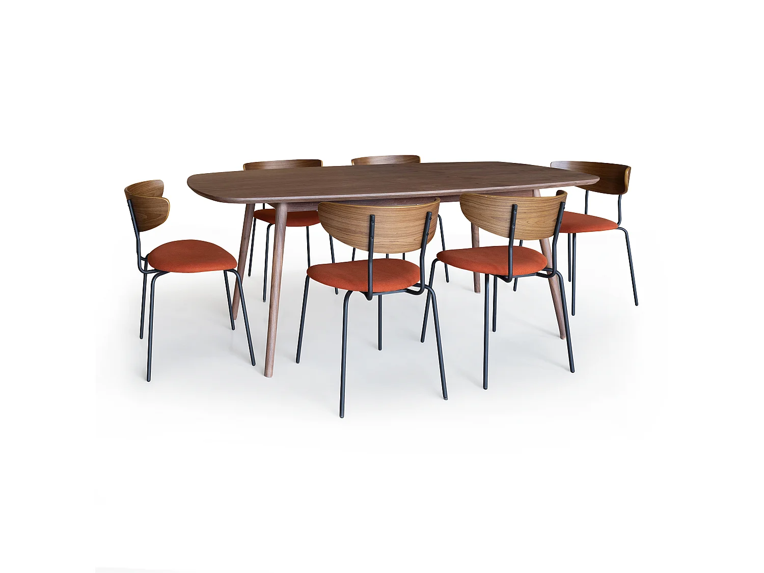 Now's Home - Ensemble Table Rectangle +6 Chaises En Velours Cotele Terrac Bois/metal