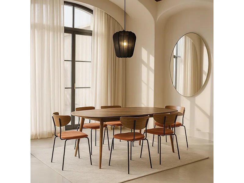 Now's Home - Ensemble Table Rectangle +6 Chaises En Velours Cotele Terrac Bois/metal