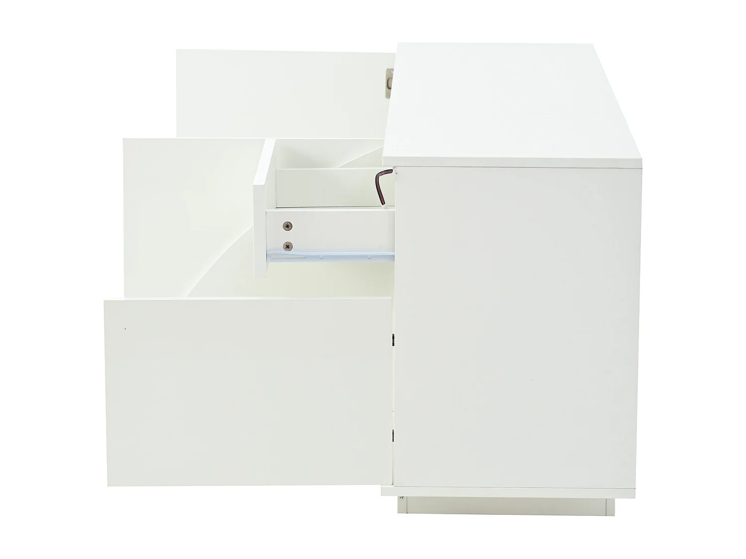 Buffet 140x40x60cm avec 3 Armoires, Commode LED, Un Tiroir, Étagères Réglables, Meuble Salon, Blanc