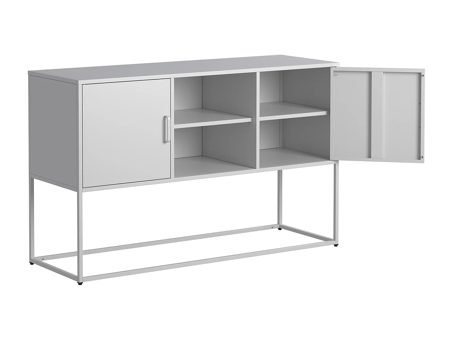 Aparador de metal branco, 120 cm, com 6 compartimentos e portas magnéticas, para sala de estar e cozinha.