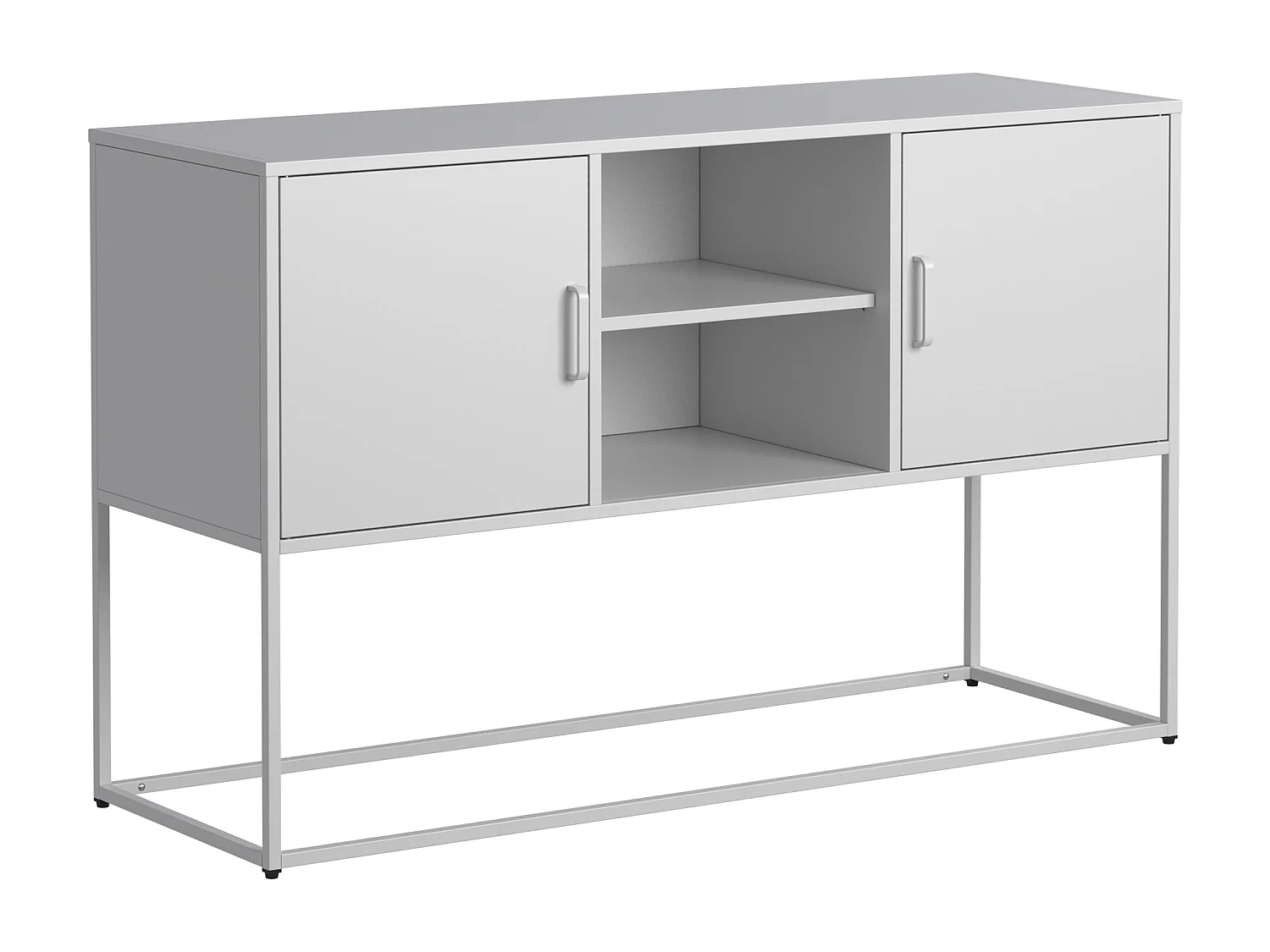 Aparador de metal branco, 120 cm, com 6 compartimentos e portas magnéticas, para sala de estar e cozinha.