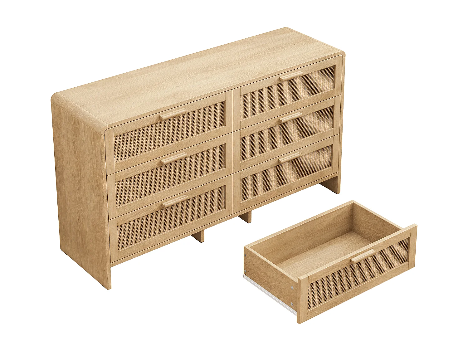 Mobile contenitore ad arco in rattan con 6 cassetti - per soggiorno, cucina - naturale