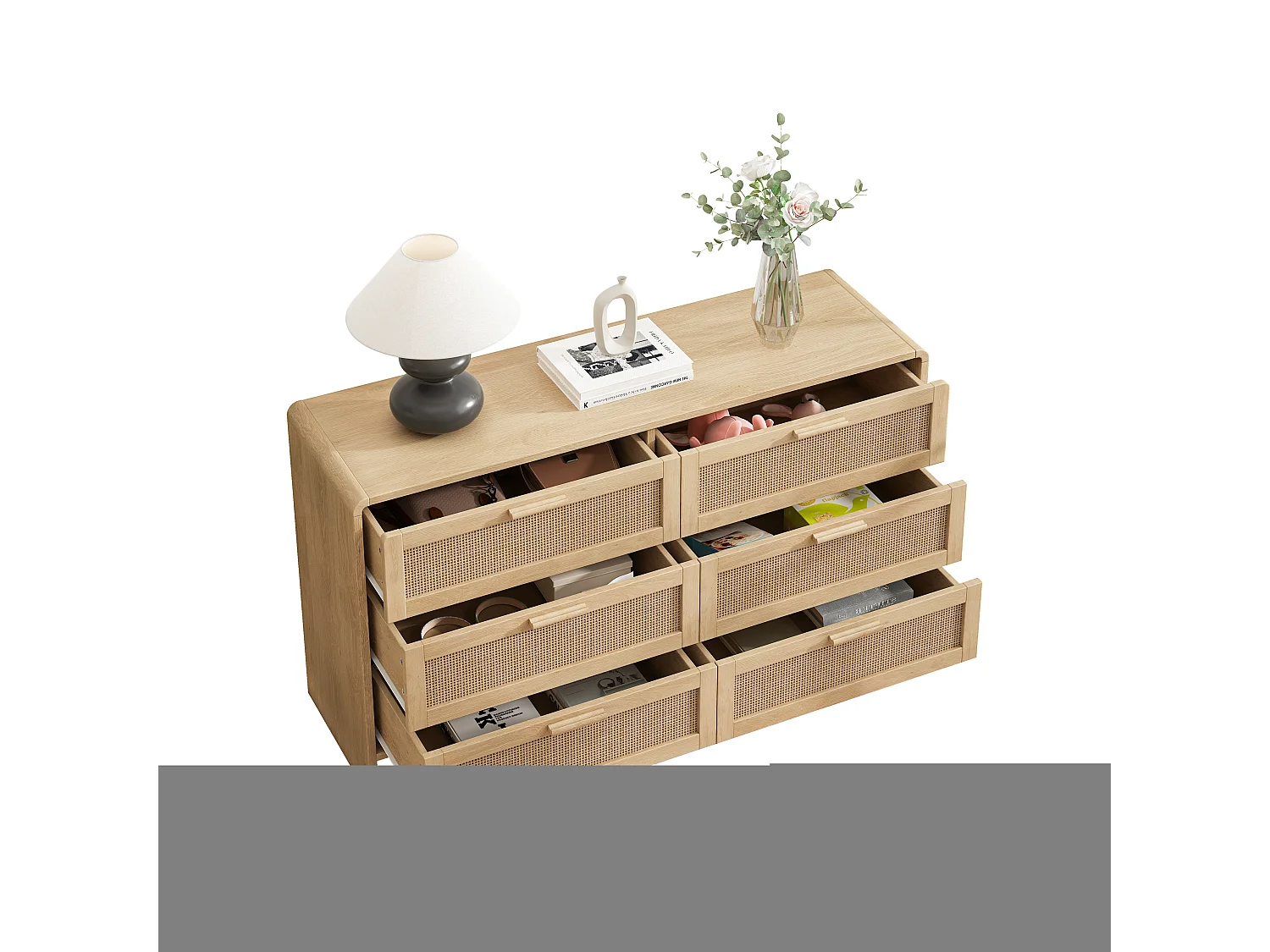 Mobile contenitore ad arco in rattan con 6 cassetti - per soggiorno, cucina - naturale