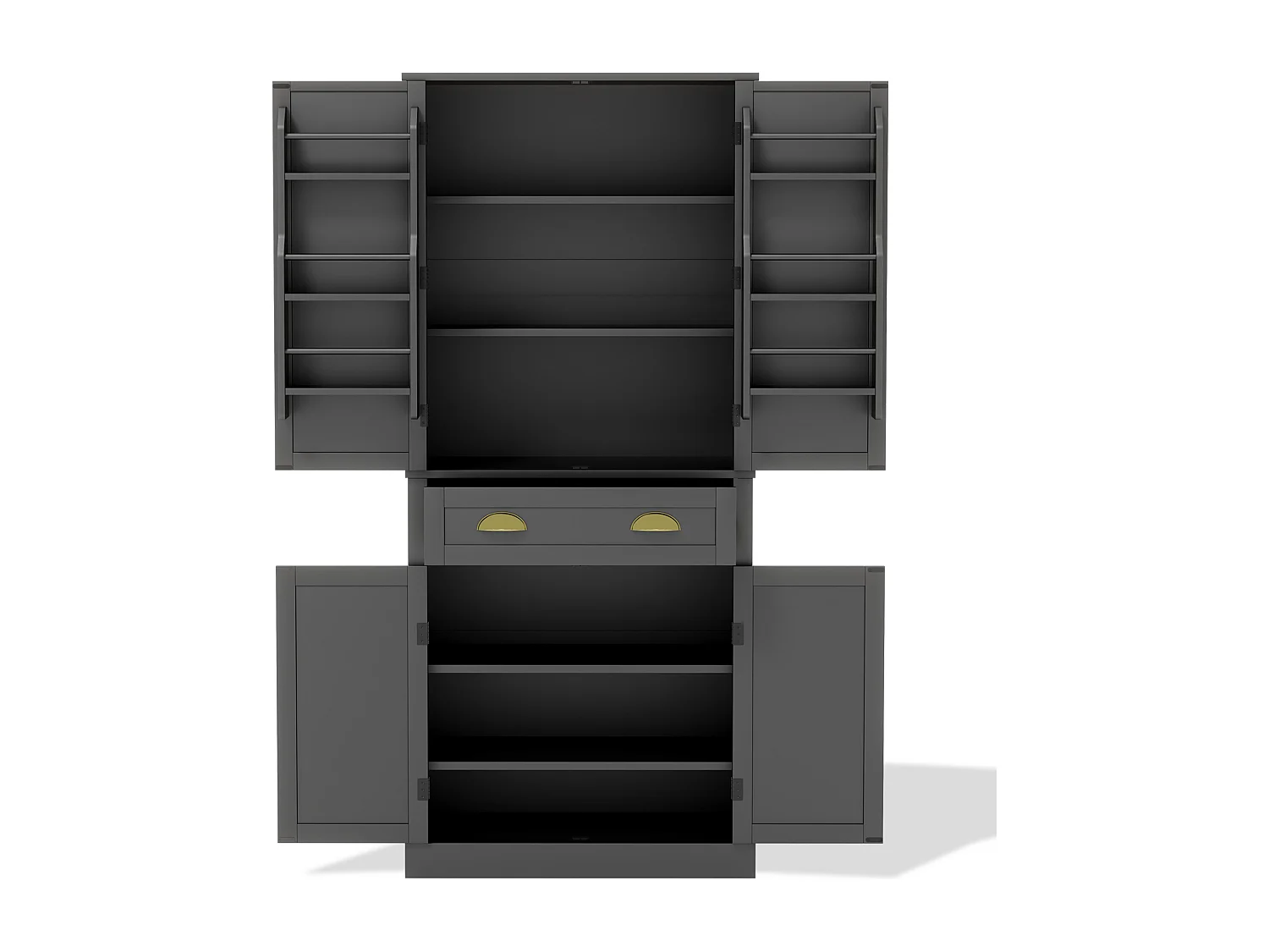 Zwarte opbergkast van 182 cm met 4 deuren en 1 lade, 6 vakken en verstelbare planken