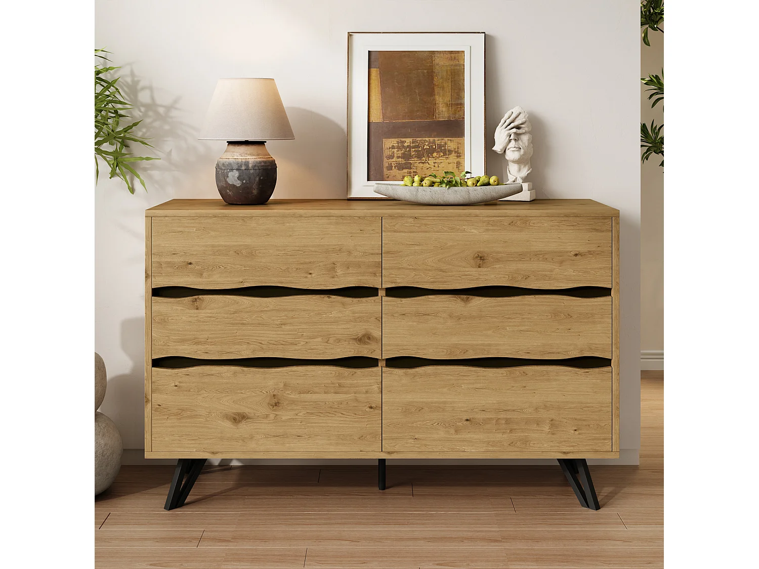 Credenza moderna a 6 cassetti - Gambe in metallo, per soggiorno e sala da pranzo - 120x40x75,5 cm