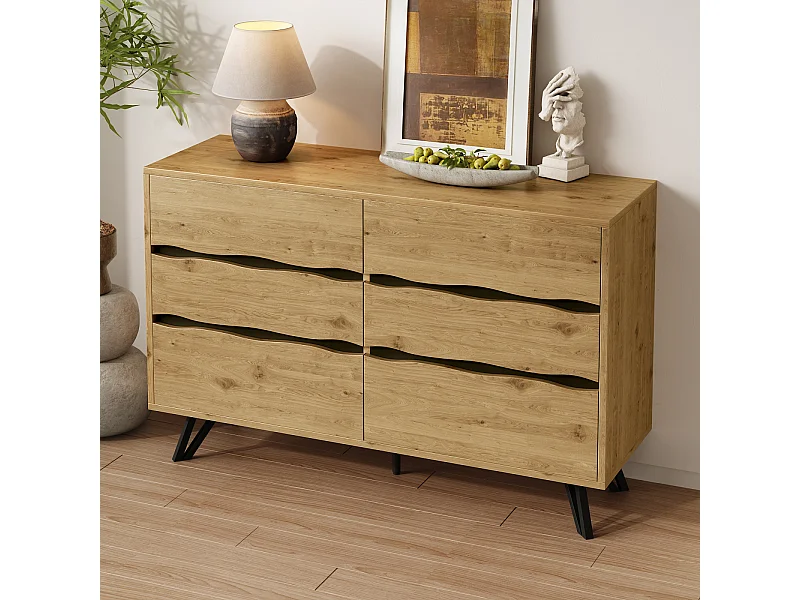 Credenza moderna a 6 cassetti - Gambe in metallo, per soggiorno e sala da pranzo - 120x40x75,5 cm