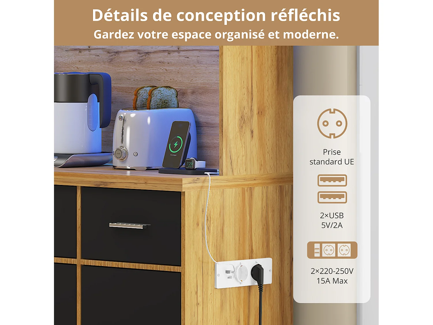 Aparador multifuncional 100×40×180 cm com iluminação LED, gavetas, prateleiras ajustáveis, para sala de estar, cozinha, preto