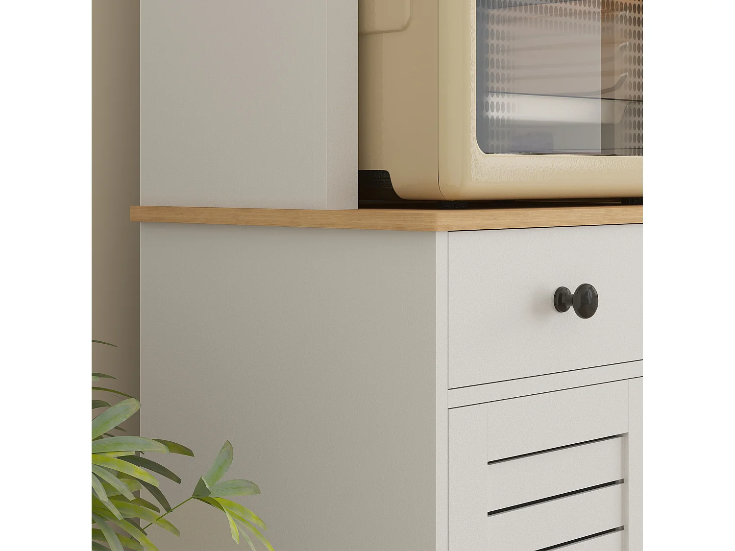 Aparador de cozinha com 2 gavetas e portas de vidro, espaço para guardar louça, 68 x 39,5 x 170 cm, branco