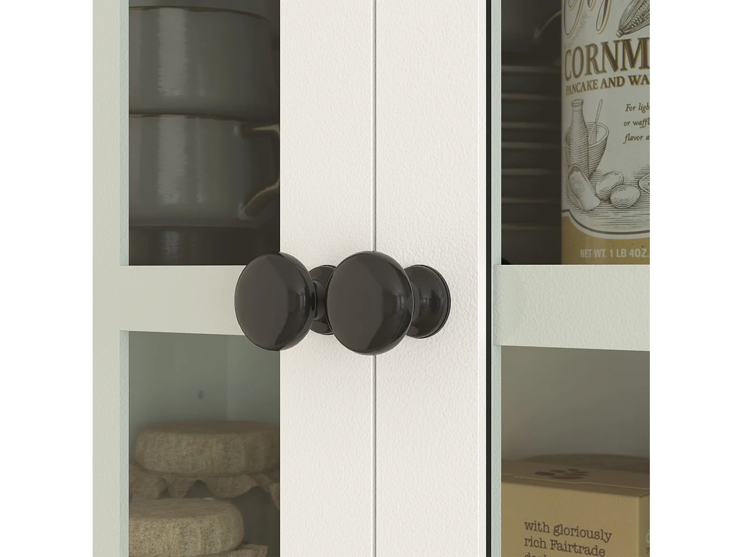 Aparador de cozinha com 2 gavetas e portas de vidro, espaço para guardar louça, 68 x 39,5 x 170 cm, branco