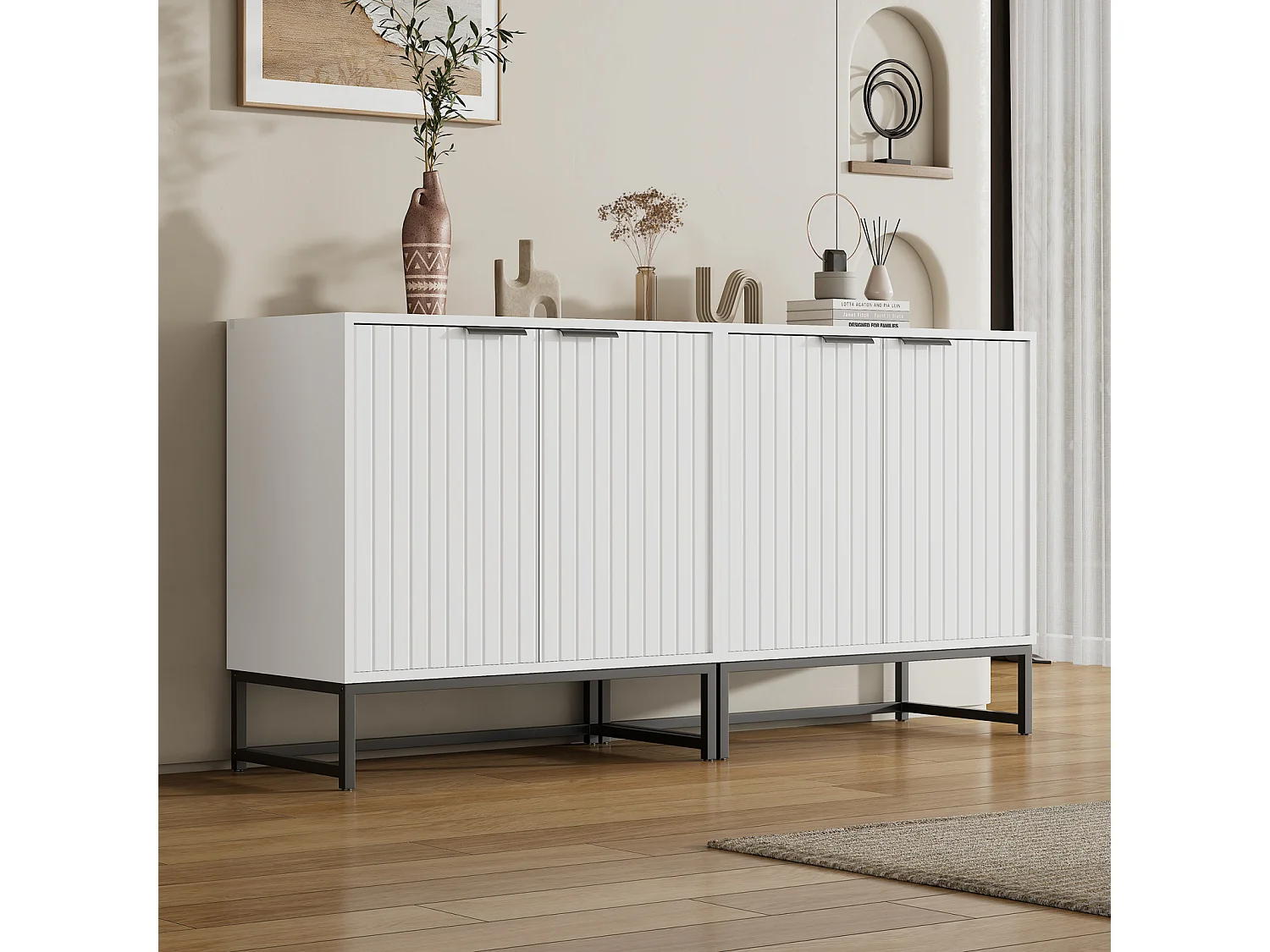 Buffet - Commode à 4 portes - pour salon, chambre à coucher, cuisine - 160 x 40 x 80 cm, Blanc