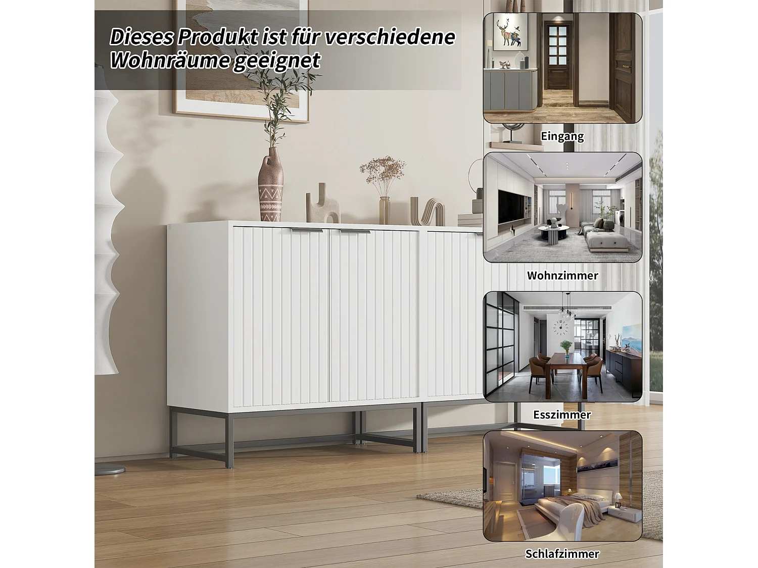 Buffet - Commode à 4 portes - pour salon, chambre à coucher, cuisine - 160 x 40 x 80 cm, Blanc