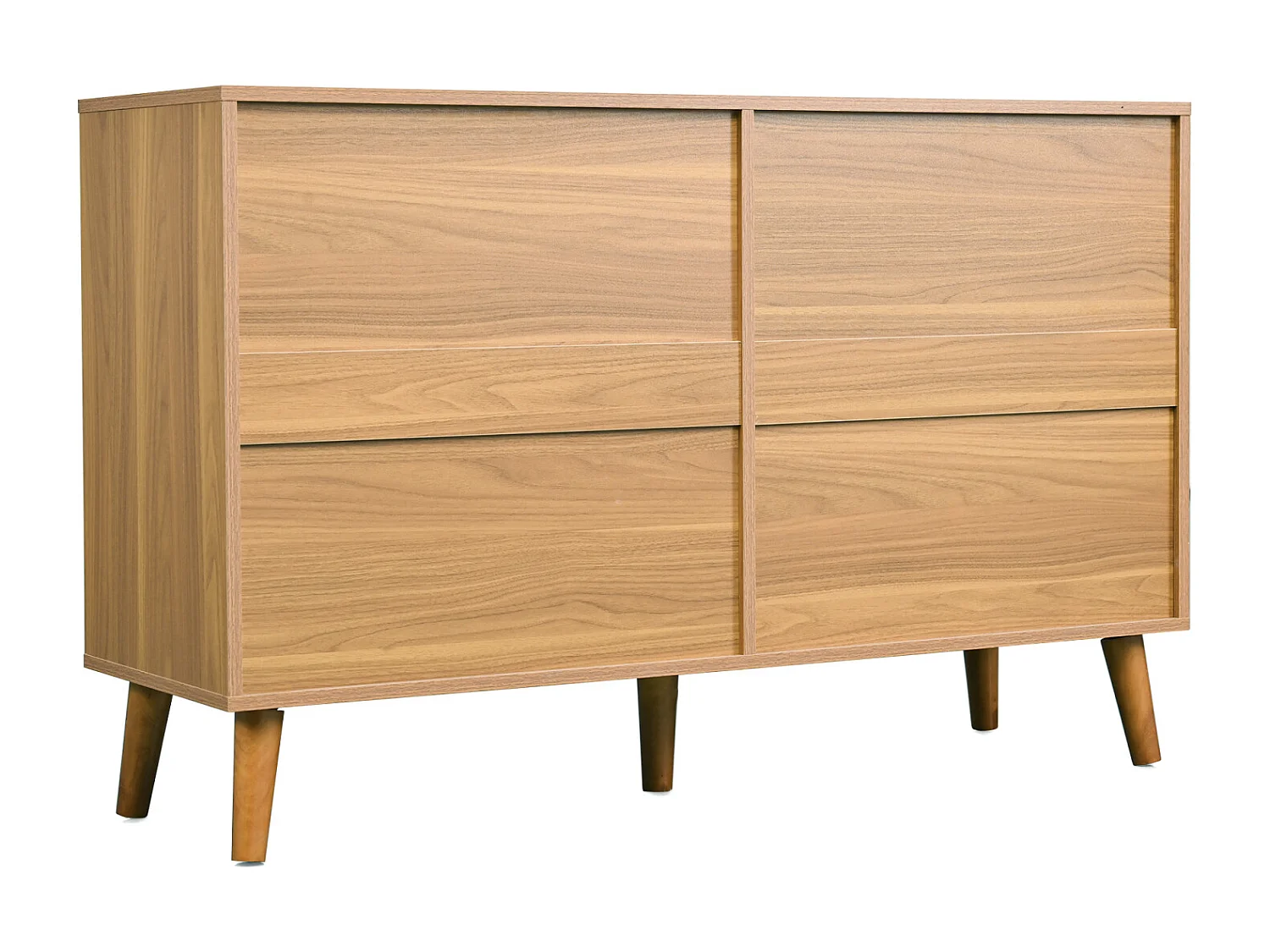 Credenza in rattan con 6 cassetti - con maniglie in metallo - Per cucina, sala da pranzo, soggiorno - Noce
