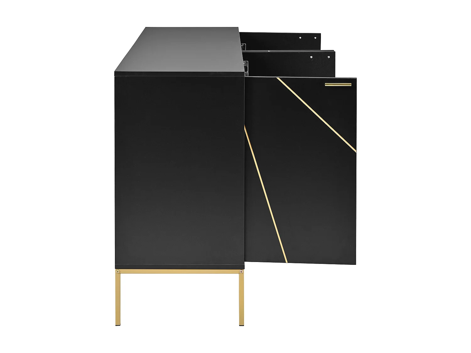 Dressoir 150 x 40 x 80 cm met gouden metalen handgrepen en poten voor woonkamer en eetkamer, Zwart
