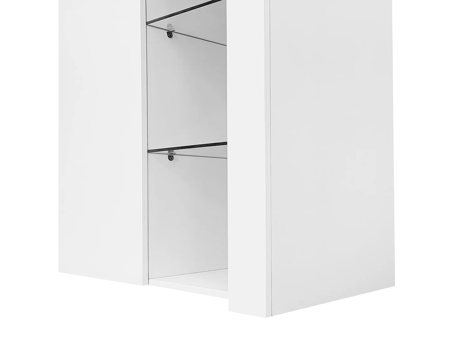 Aparador moderno branco com frente brilhante, prateleiras de vidro, espaço de armazenamento compacto, 95 x 35 x 83 cm