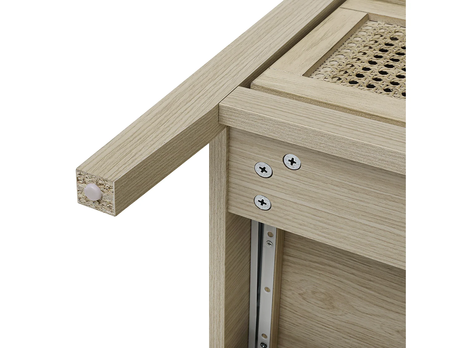 Credenza in legno naturale da 80 cm, 3 cassetti con frontali in rattan, soggiorno/camera da letto/ufficio