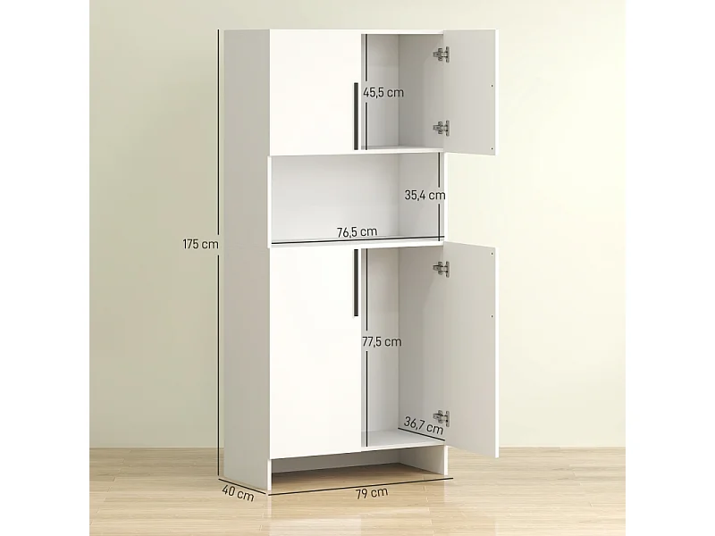 Armário de cozinha branco com armário, prateleiras e suporte para micro-ondas, multifuncional.