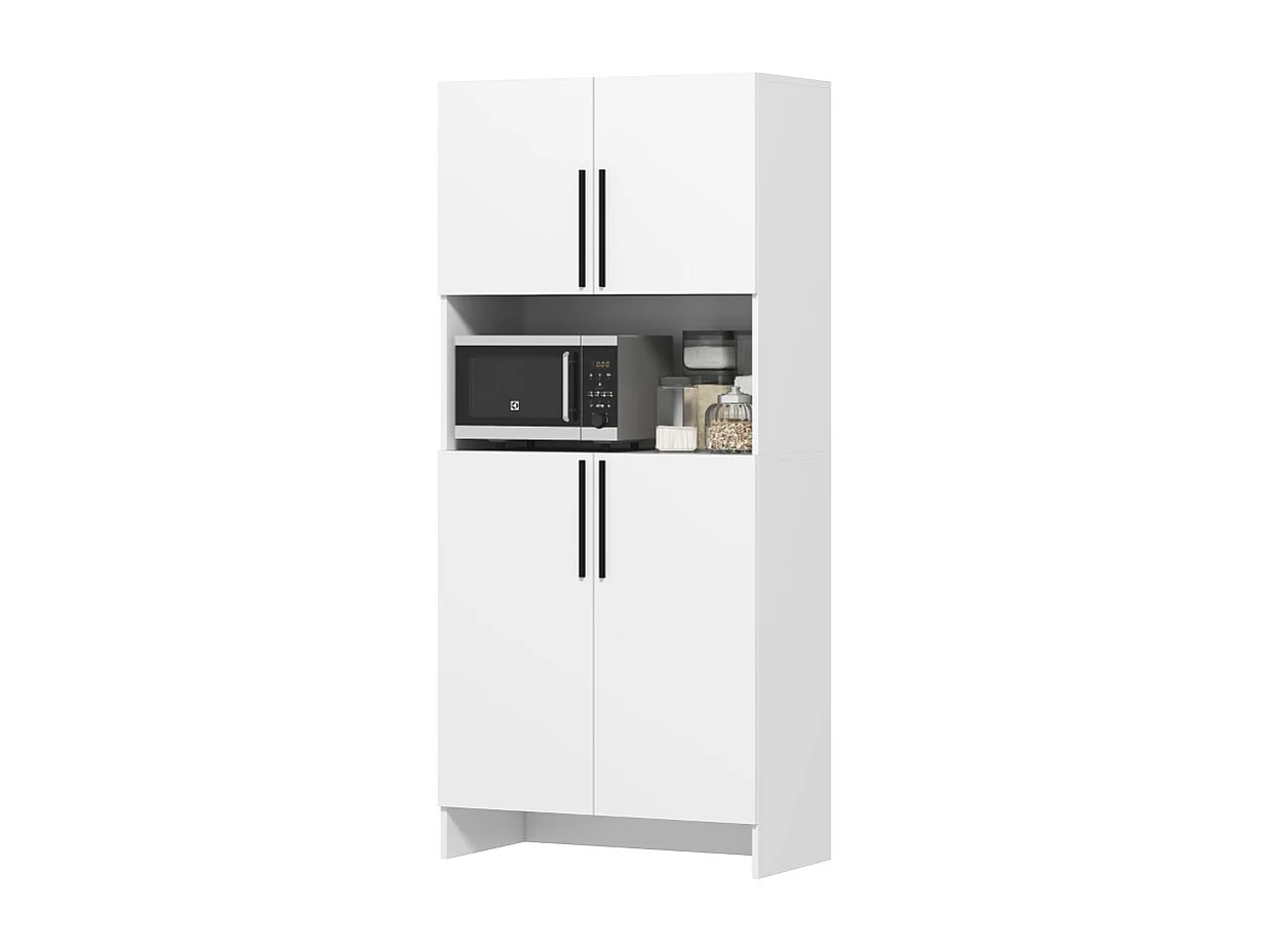 Buffet de cuisine et rangement blanc, étagères et support micro-ondes, multi-usages