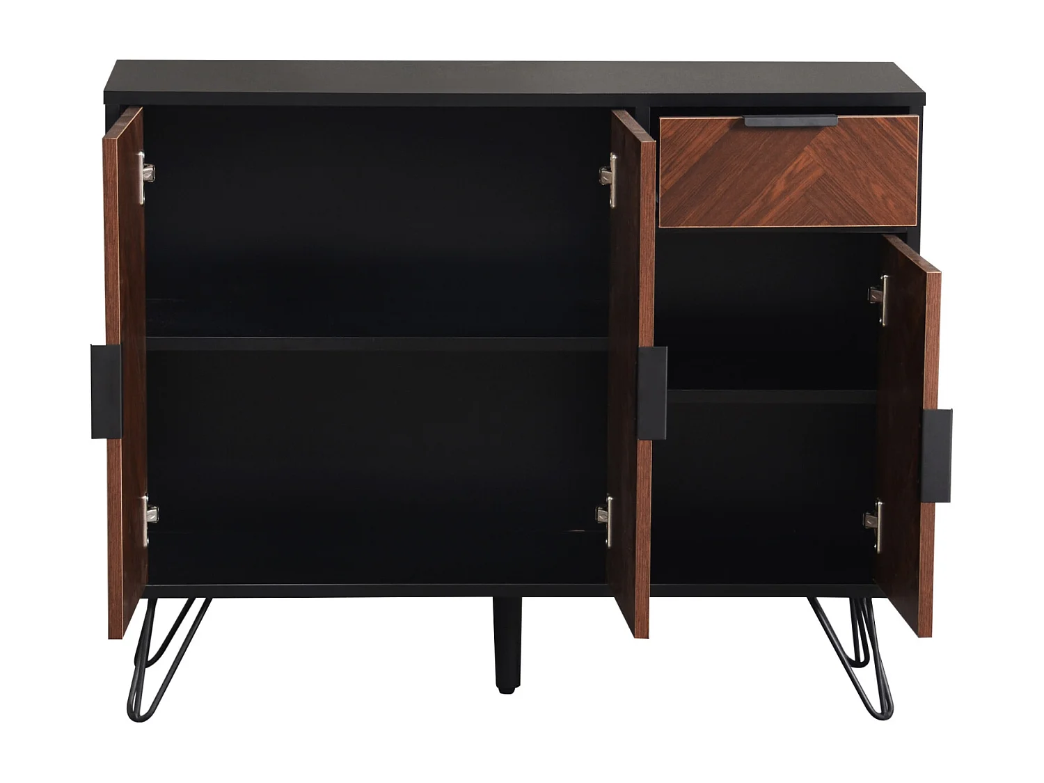 Buffetkast, Moderne opbergkast met metalen poten, Voor hal, woonkamer - 90x30x71,5 cm, Zwart