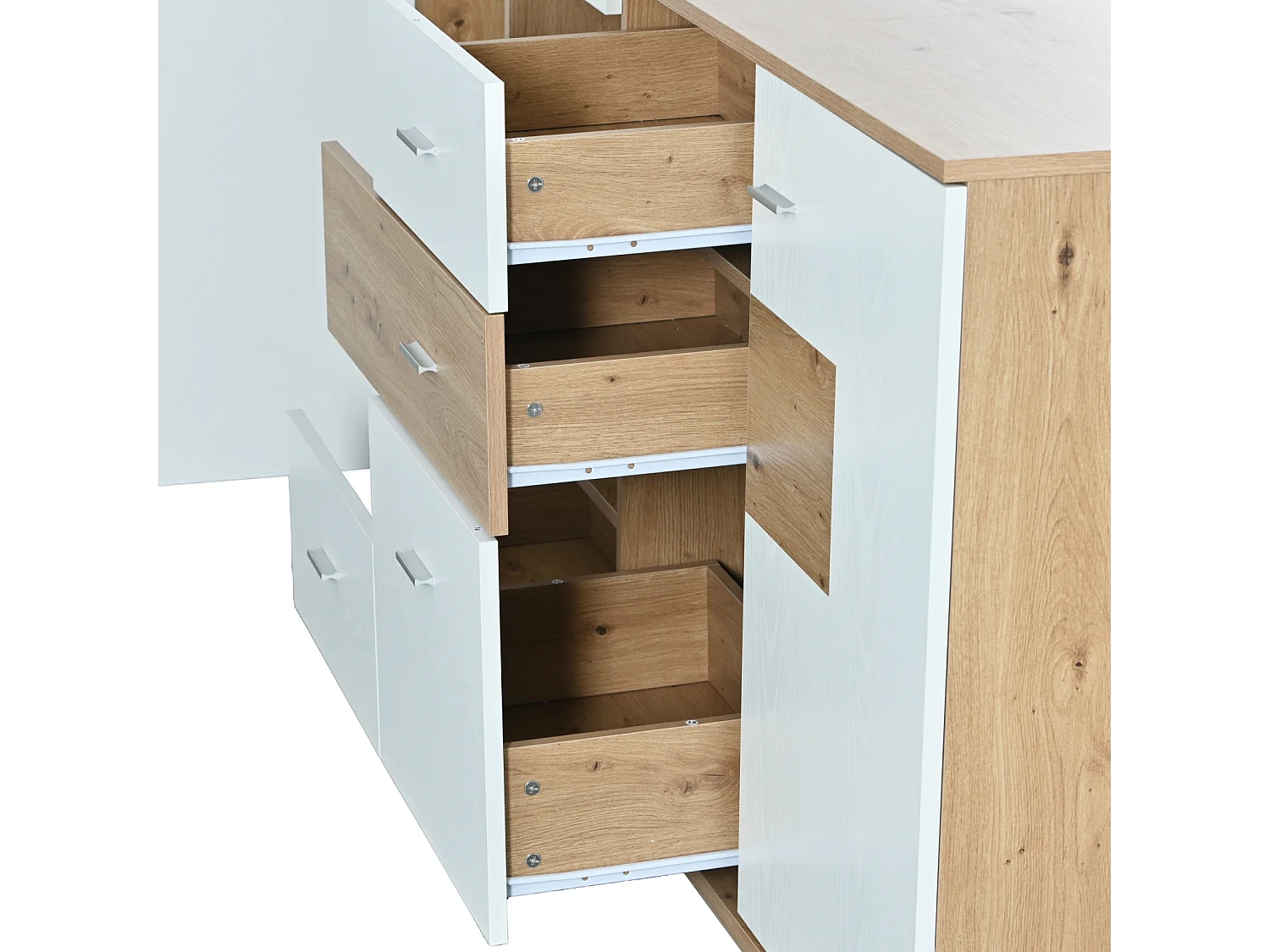 Buffetkast met LED-verlichting, opbergruimte, deuren en lades, glazen planken, 160 x 40 x 77 cm, wit