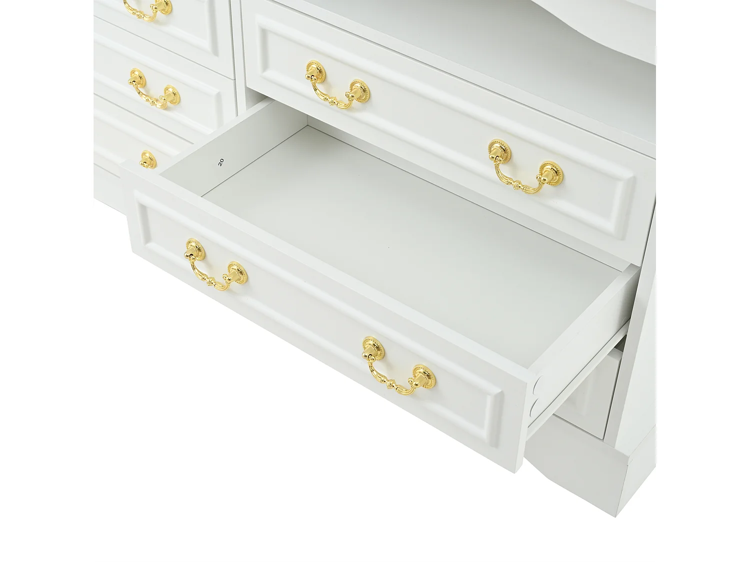 Aparador moderno de 120x40x70cm com 6 compartimentos e iluminação LED, branco com espaço de armazenamento aberto.