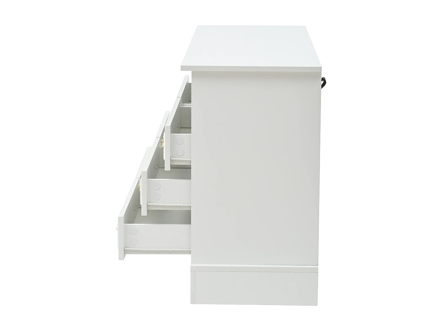 Aparador moderno de 120x40x70cm com 6 compartimentos e iluminação LED, branco com espaço de armazenamento aberto.