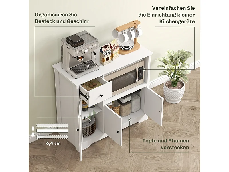 Aparador de cocina con 1 cajón y 3 puertas, para cocina, comedor o sala de estar, blanco