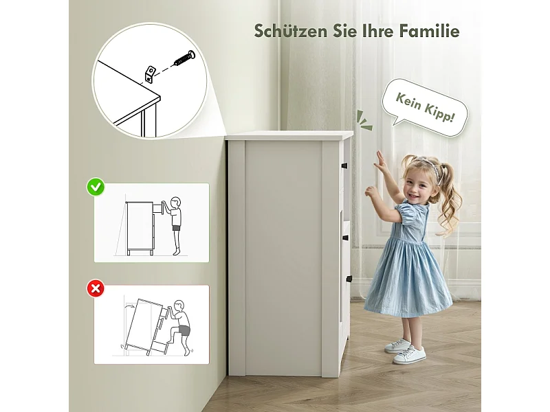 Aparador de cocina con 1 cajón y 3 puertas, para cocina, comedor o sala de estar, blanco