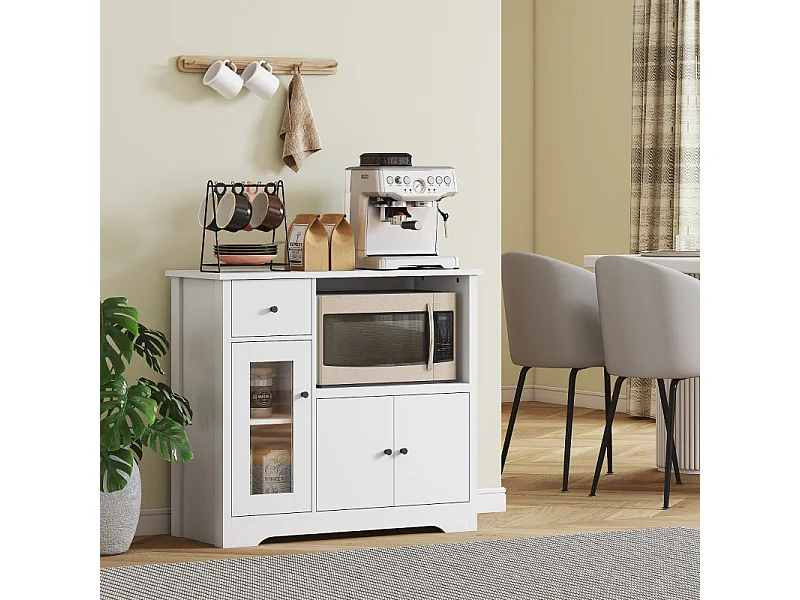 Buffet Cuisine Meuble de Cuisine, avec 1 Tiroir 3 Portes, pour Cuisine, Salle à Manger, Salon,Blanc