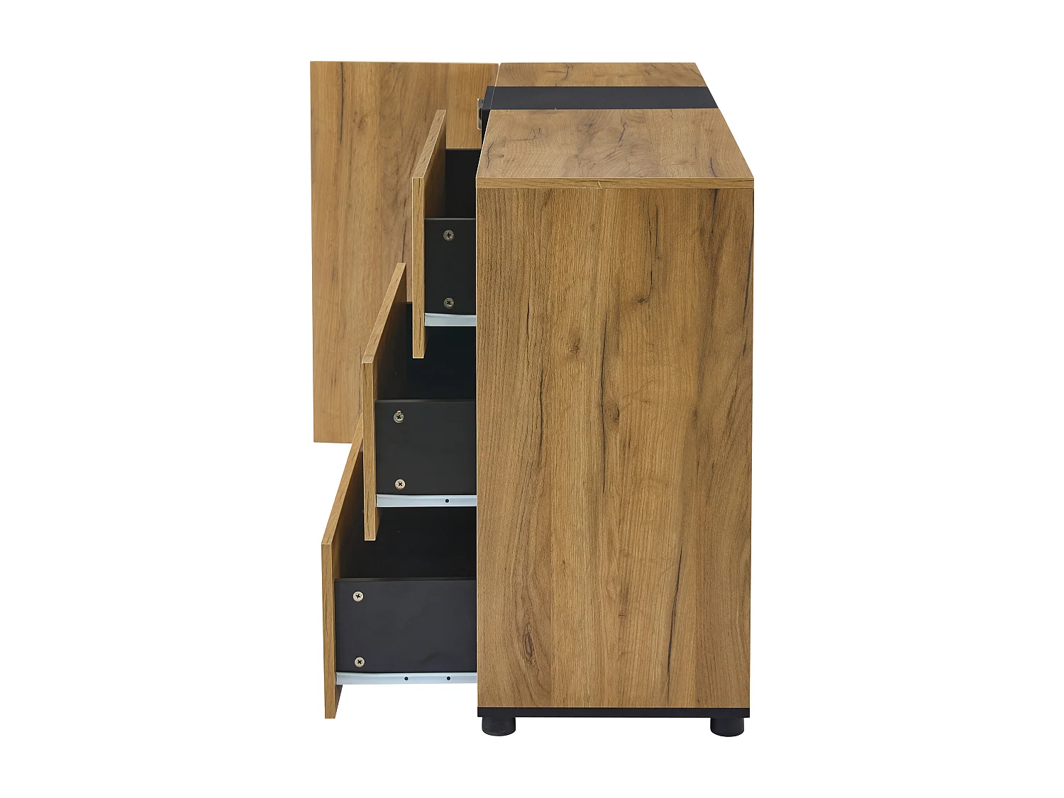Buffet à crédence avec 3 tiroirs, Table avec Verre, 140x40x80cm,  Armoire pour Entrée, Cuisine, bois