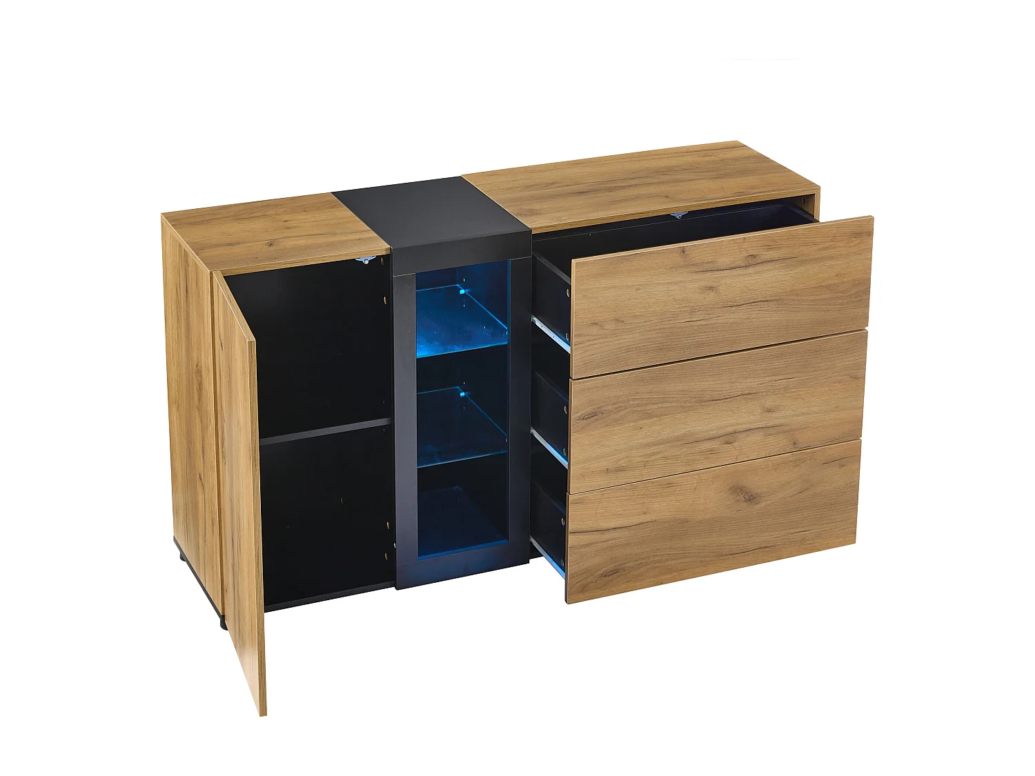 Buffet à crédence avec 3 tiroirs, Table avec Verre, 140x40x80cm,  Armoire pour Entrée, Cuisine, bois