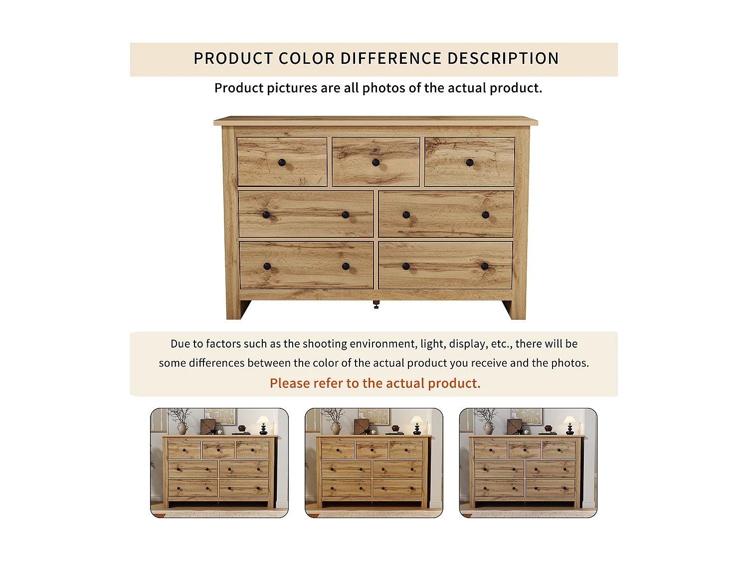 Credenza moderna da pranzo di grande capienza con 7 cassetti, 152 x 40 x 88 cm, color legno